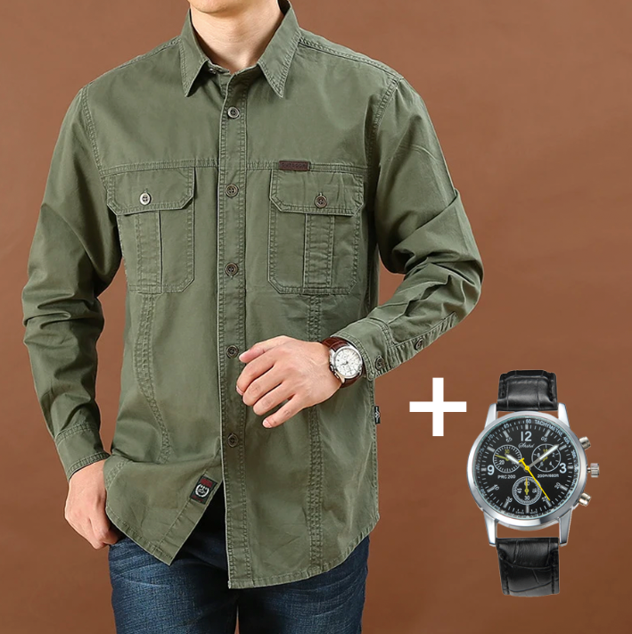 Camisa Social Militar + Relógio a Prova da Água [SUPER ELEGANTE]